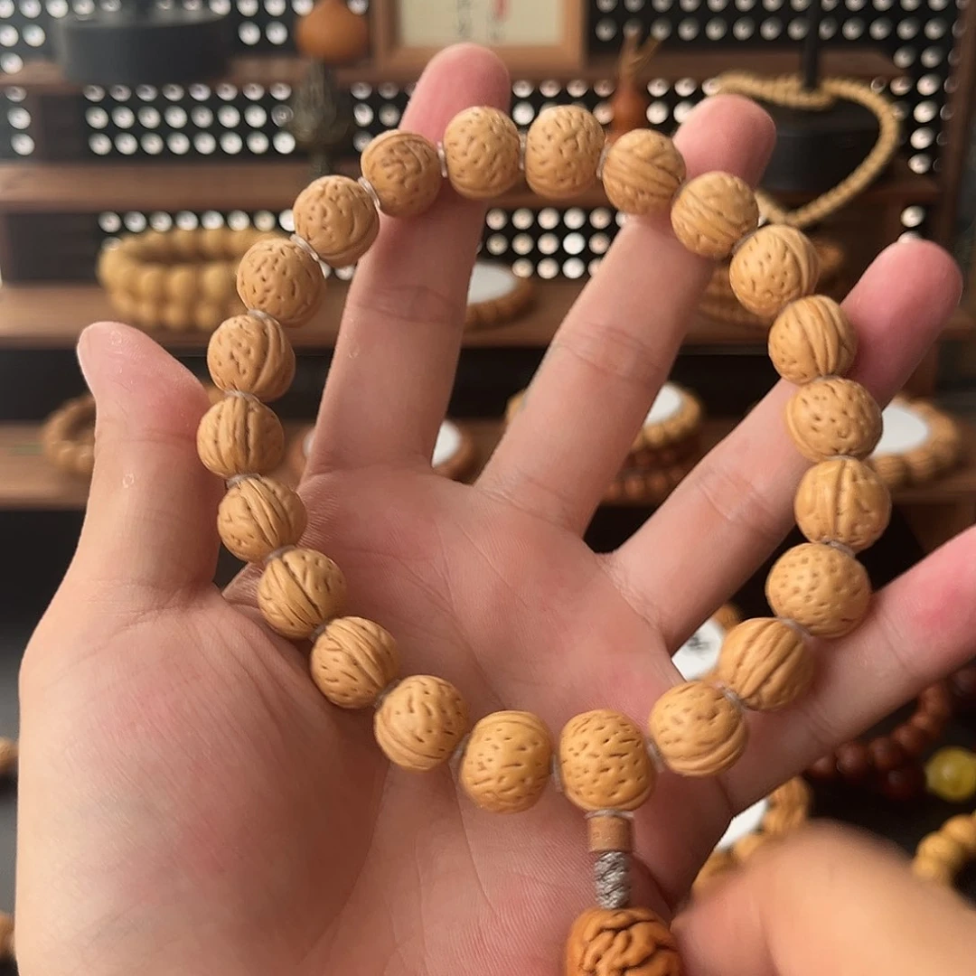 桃核吊坠盘锦奶油原皮手串12mm