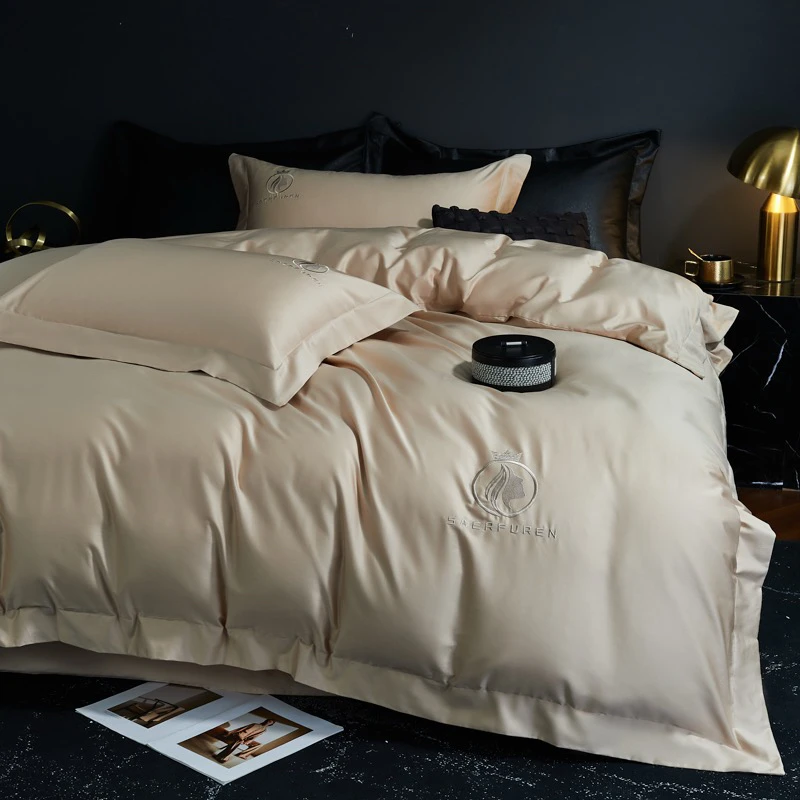 2025新款纯棉全棉四件套纯棉A类100s长绒棉四件套刺绣绣花纯色