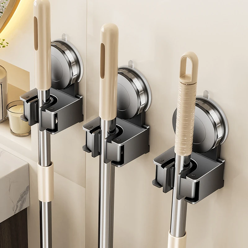 吸盘拖把夹挂钩壁挂式免打孔家用置物架卫生间浴室收纳上墙扫把架