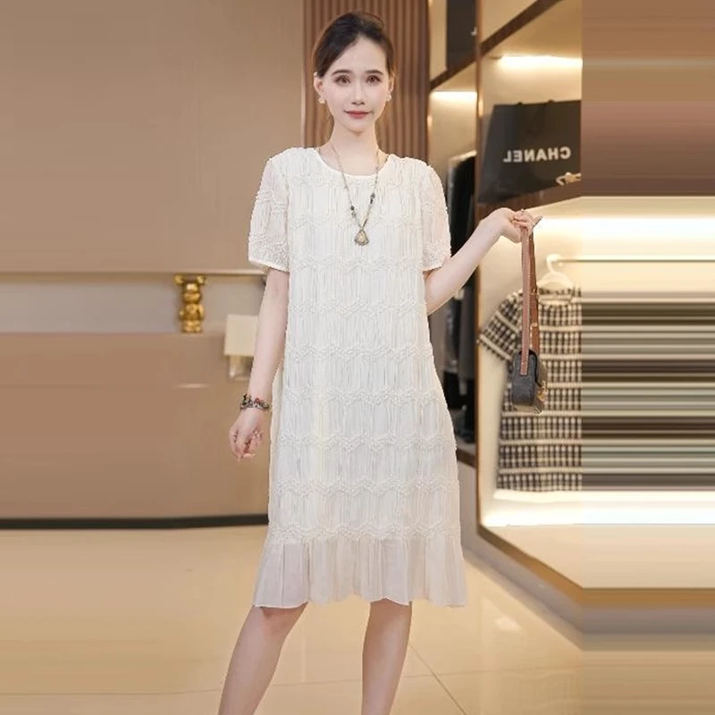 气质小香风连衣裙女2025夏新款时髦洋气中长款网纱拼接气质裙子潮