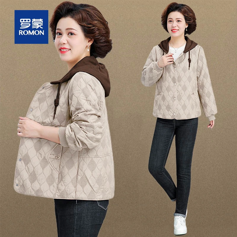 罗蒙妈妈秋装外套休闲短款夹克衫新款洋气中老年春秋大码上衣服女