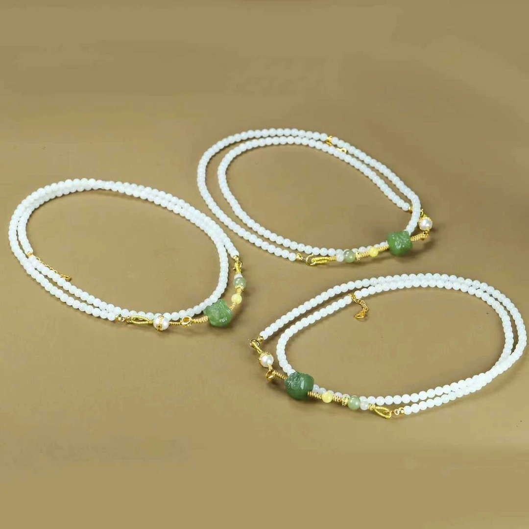 和田玉白玉小米珠项链XL043多样性发其一