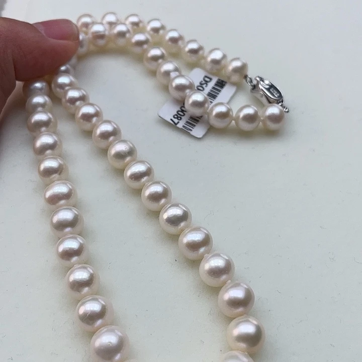 淡水珍珠颈饰银S925镶嵌卡8极光天女粉高品