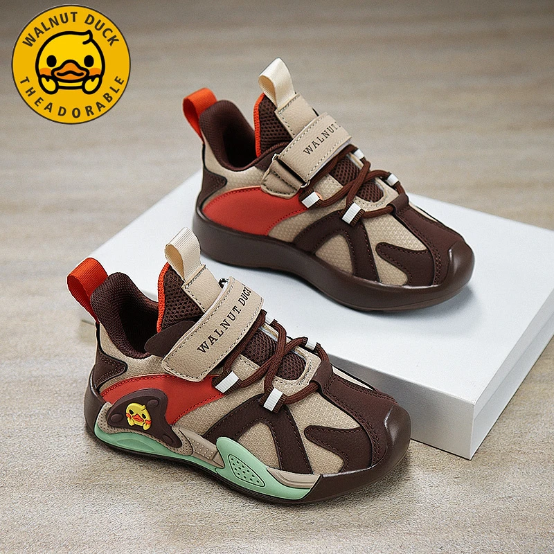 小黄鸭男童鞋子轻便防滑防水皮面春秋新款潮流高街宝宝儿童运动鞋