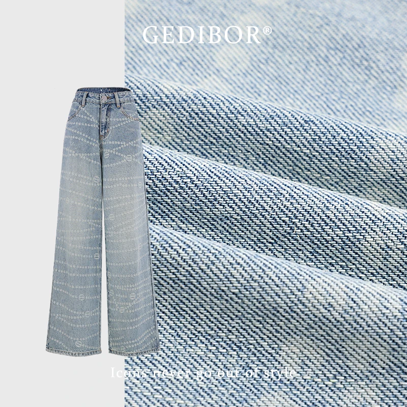 【GEDIBOR】“珠链蓝牛”波点激光烧花时尚显瘦百搭牛仔长裤