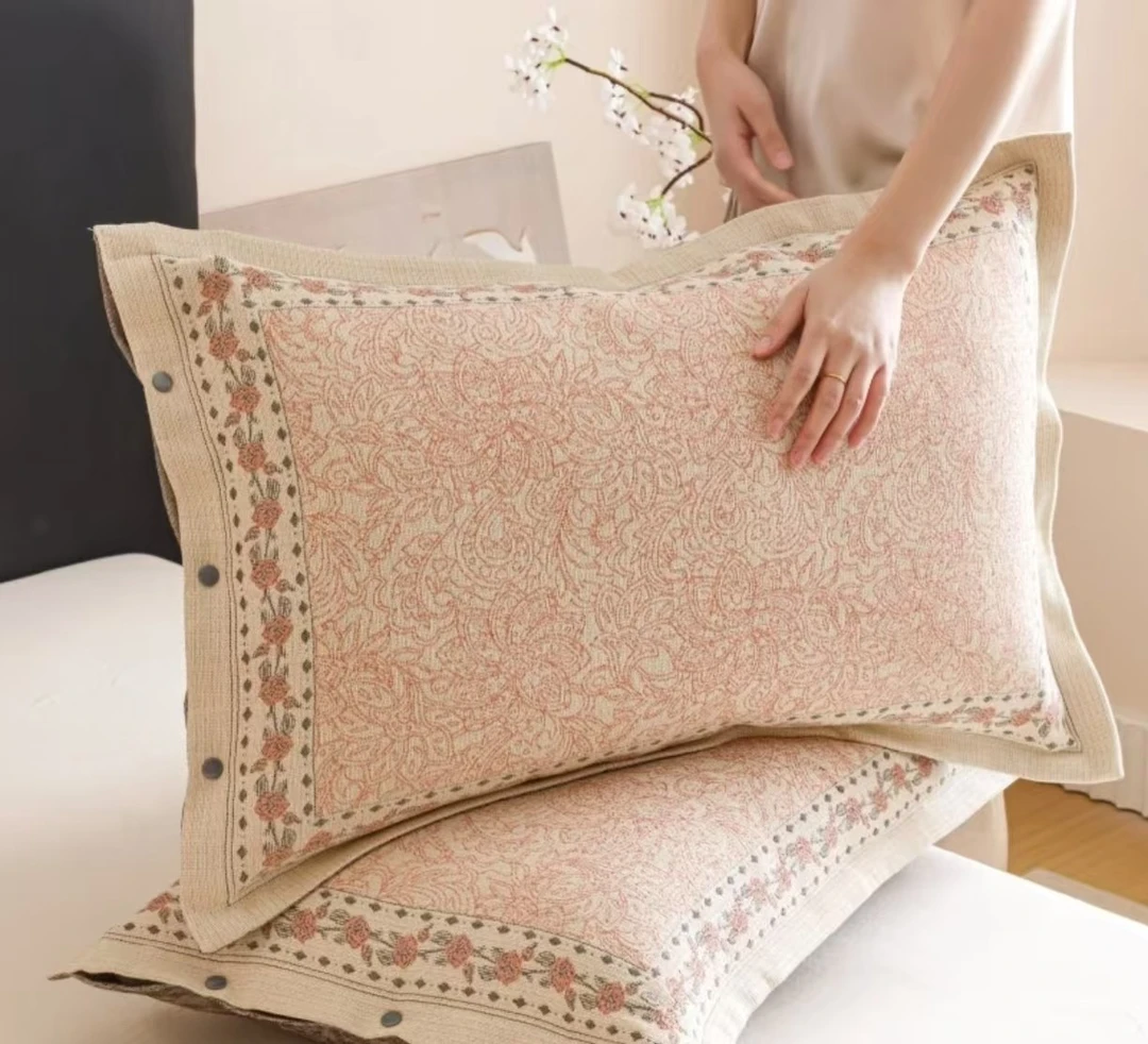 【玫瑰剪影】四季纯色刺绣棉麻成人家用枕巾欧式枕巾