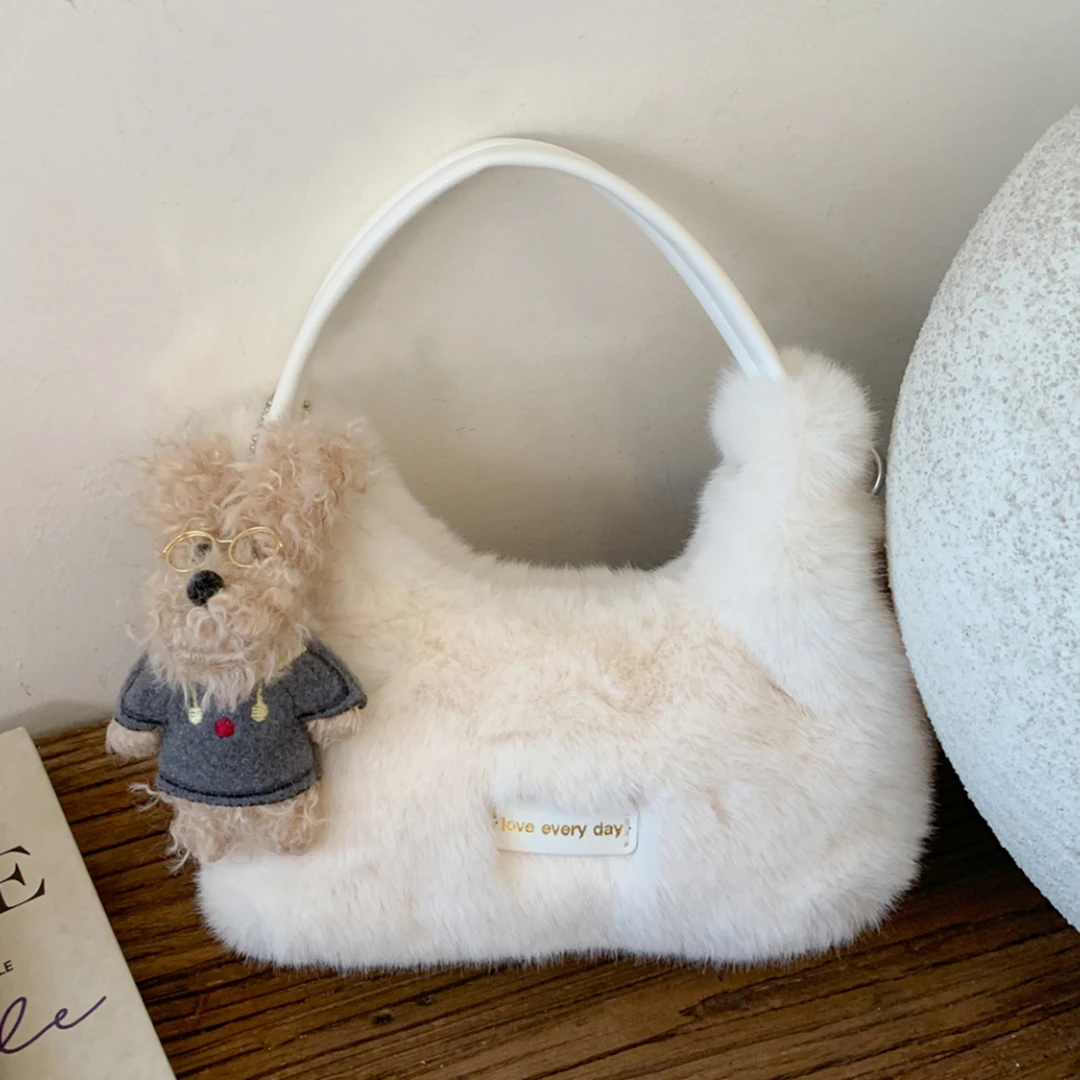 时尚百搭毛绒包包女式2025新款秋冬可爱女生手提包高级感斜挎包包