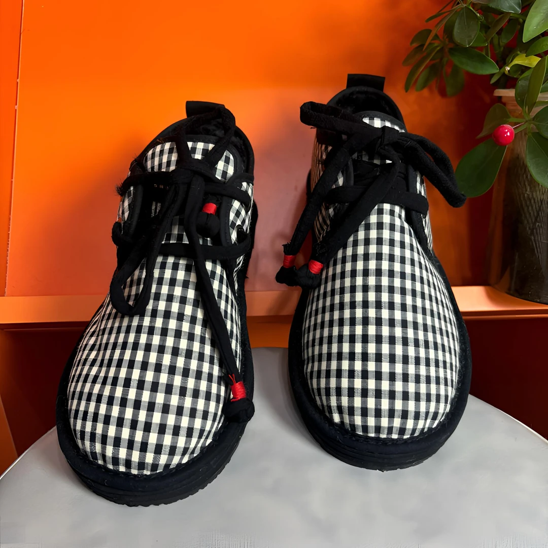 【方格-低帮系带毛毛款棉鞋】布鞋棉麻棉鞋千层底布鞋民族风