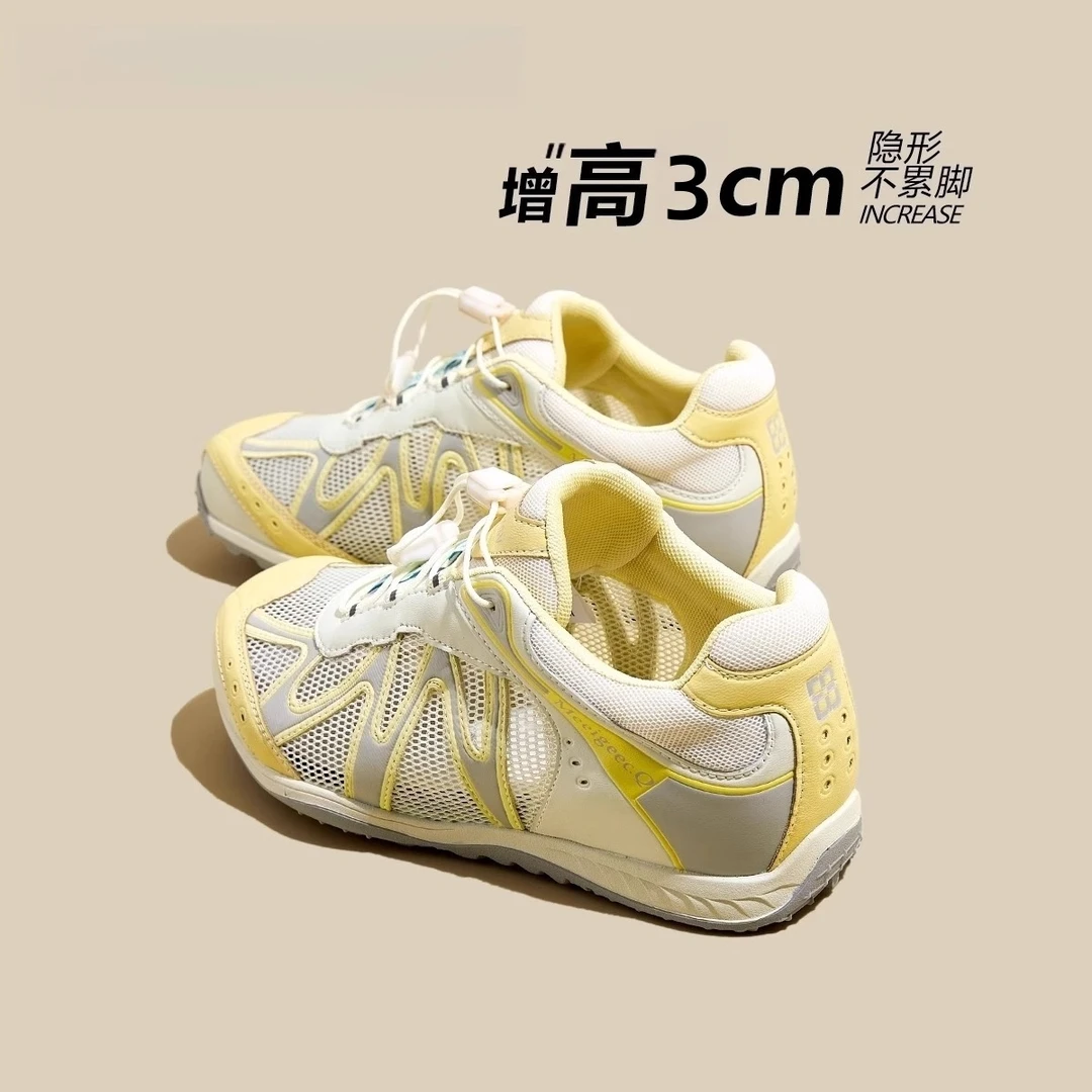 新百伦厚底增高德训鞋女2025春夏网面透气运动鞋复古拼色阿甘鞋女