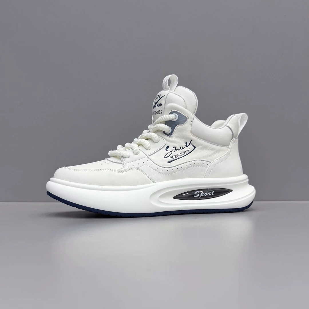 新款男士秋冬真皮高端运动版时尚鞋子百搭休闲板鞋厚底高帮男鞋男