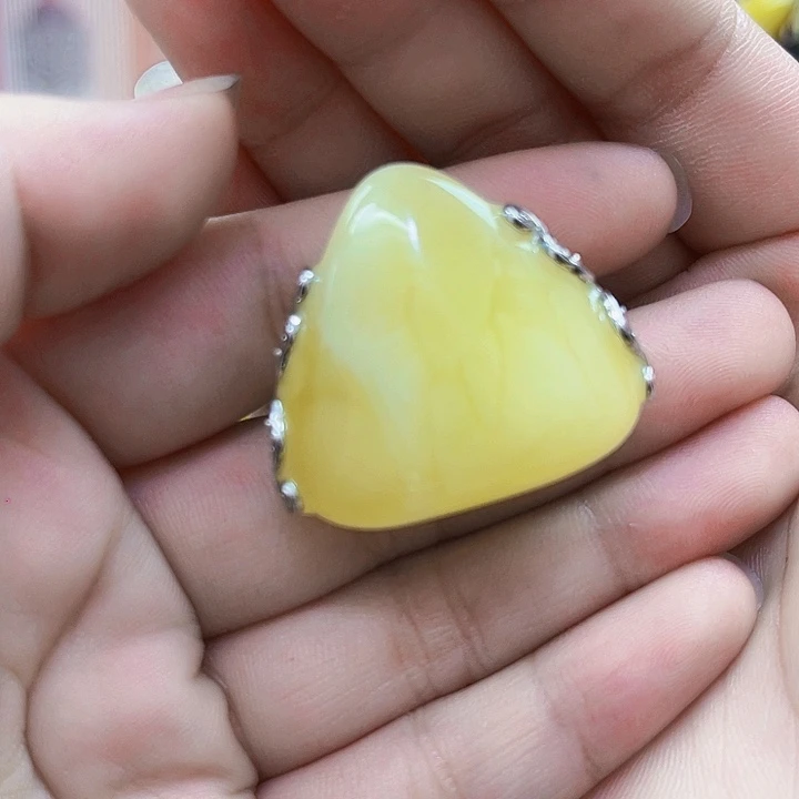 银S925镶嵌颈饰蜜蜡戒指