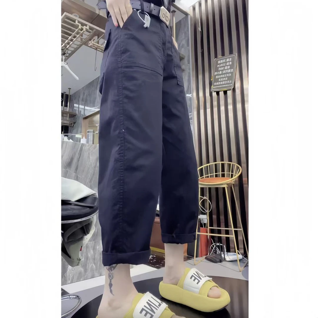 唐芯媛夏季新款薄款直筒牛仔裤女时尚高腰宽松显瘦黑色八分法棍裤