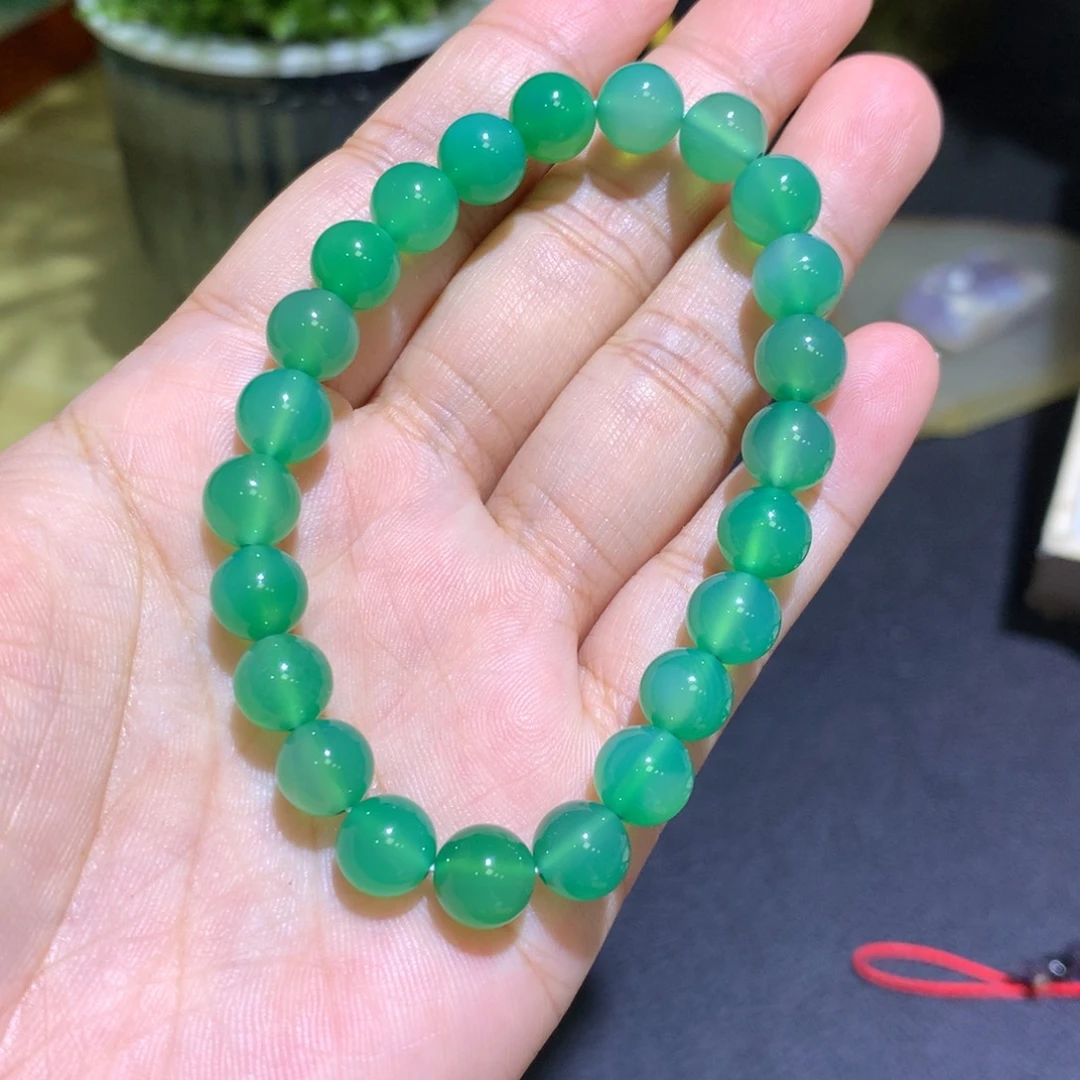 玛瑙/玉髓未镶嵌手镯卡8绿玛瑙手串