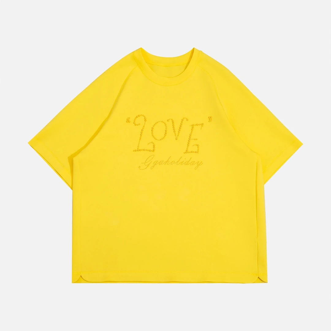 GGAHOLIDAY 夏季新款宽松时尚休闲洋气圆领烫钻袖T恤上衣-152673