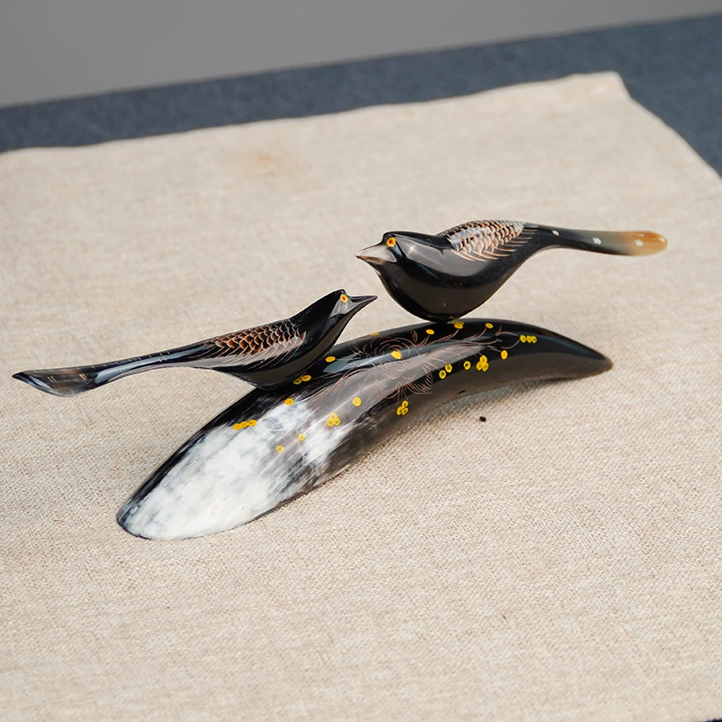 BJ138（邱峰专属）手工特色牛角双鸟复古装饰摆件