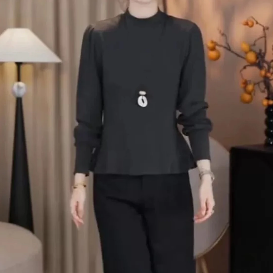 90008 法式收腰德绒打底衫秋冬内搭长袖t恤显瘦遮肚减龄保暖上衣