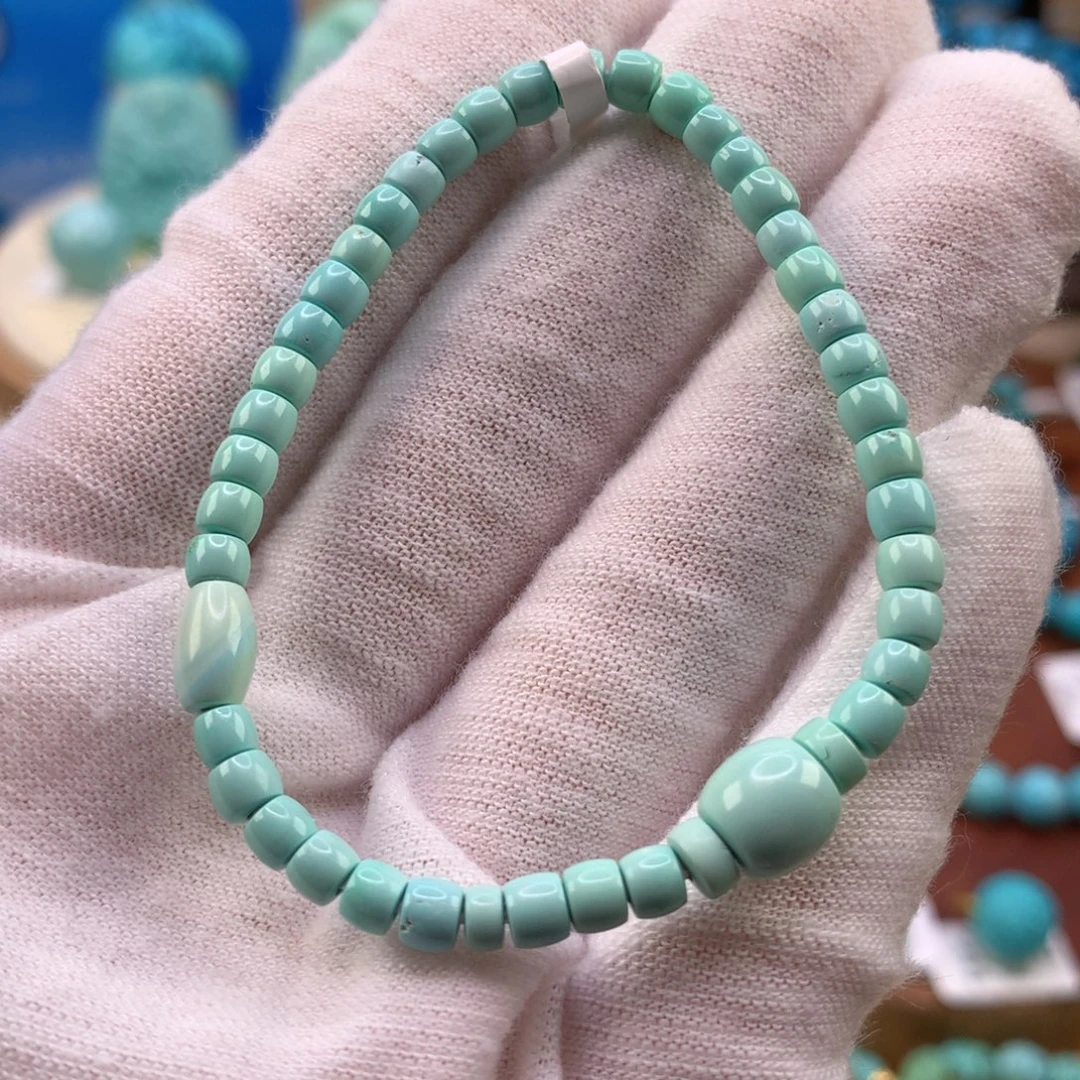 绿松石未镶嵌珠宝奇石菜籽黄直切手串4mm