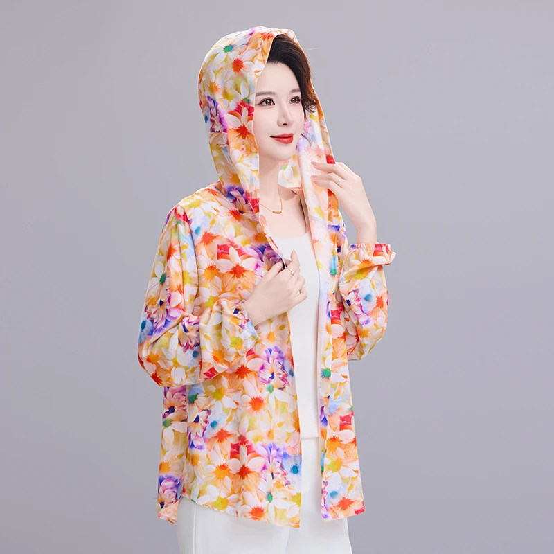 棉绸防晒新款宽松连帽夏季时尚大码外套薄款上衣人造棉长袖透气