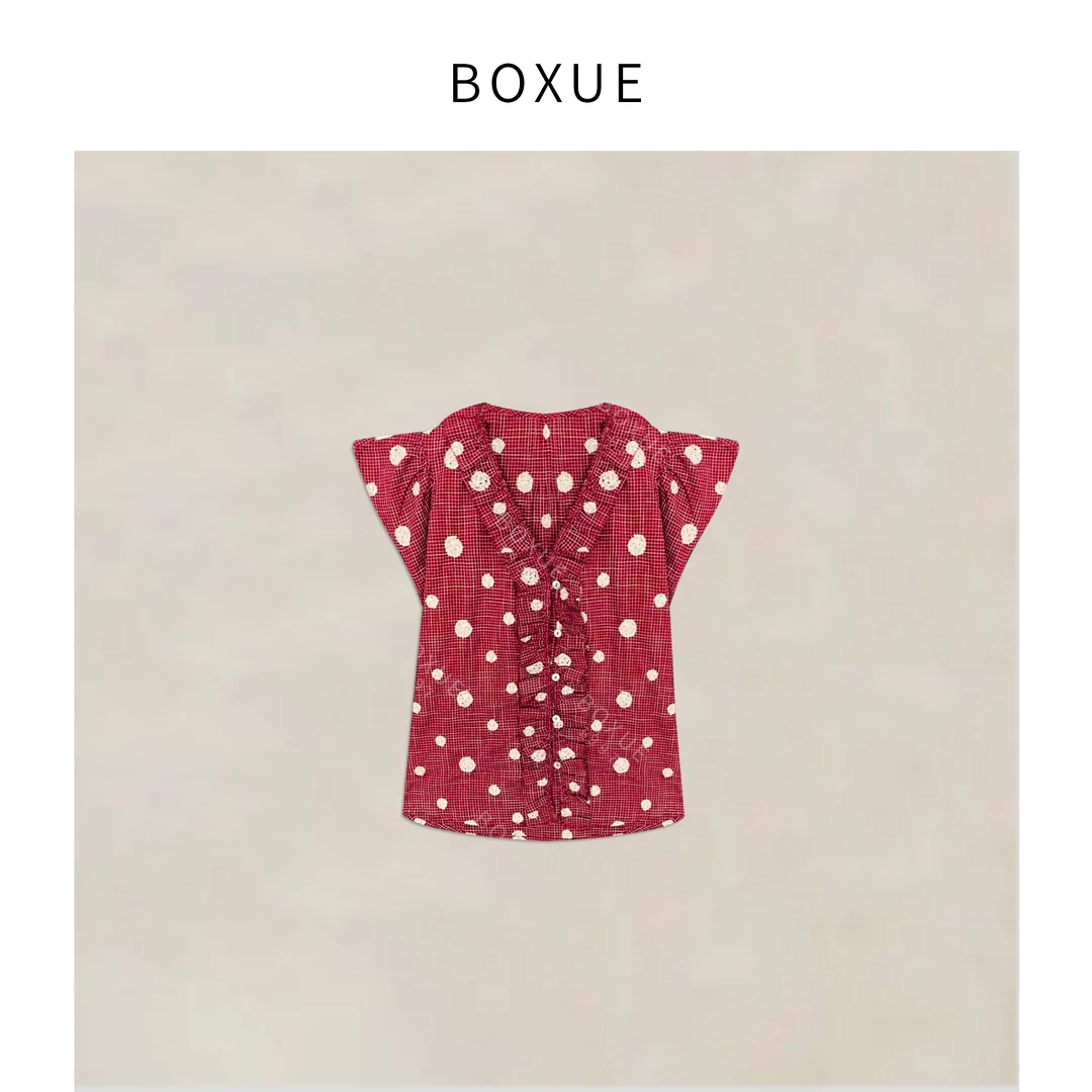 BOXUE‘’纷红波点‘’2025夏季新款波点绣褶轻奢 外套#250514W2477