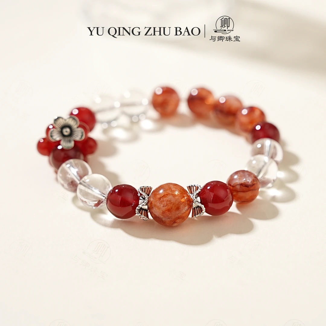 【洛神珠】10m红玛瑙 10m白水晶 13m红胶花 6m红玛瑙手串