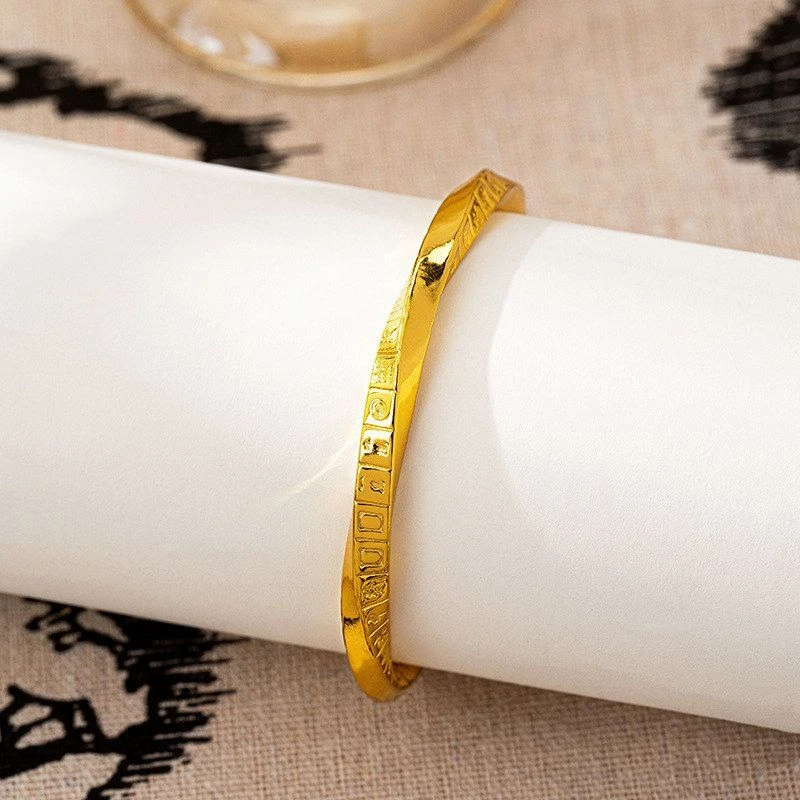 铜合金手镯 时尚实心新年礼物镯子气质古法吉言手镯女黄铜合金
