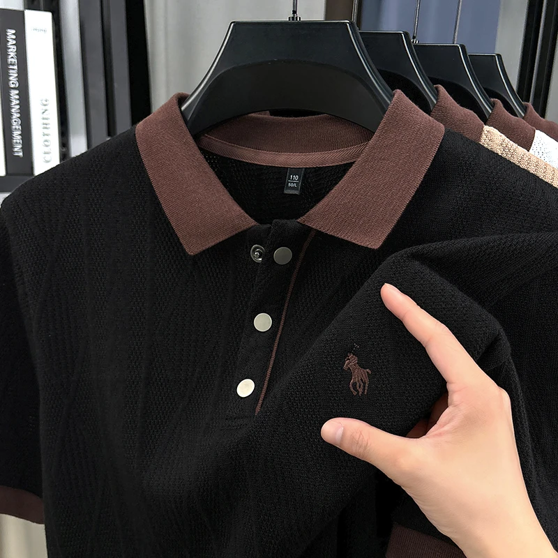 新款短袖t恤男小马标翻领刺绣Polo衫男夏季纯色T恤宽松半袖上衣男