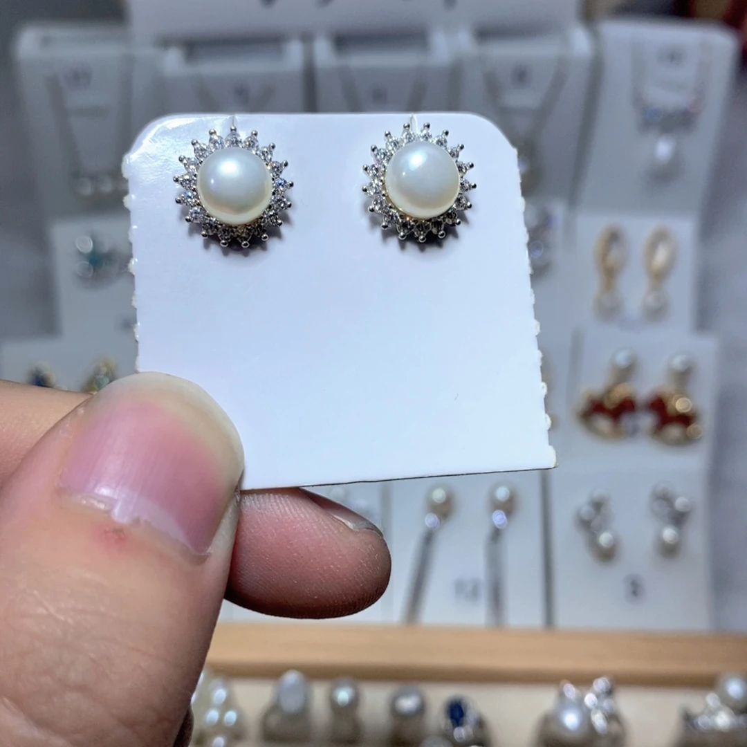 银S925镶嵌淡水珍珠耳饰