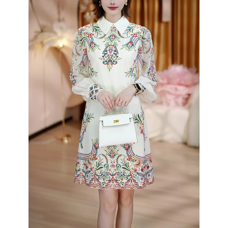 早秋新款法式高端时尚气质休闲减龄遮肉显瘦长袖立领女士连衣裙77