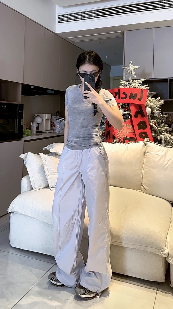 美式街头工装裤女夏季薄款降落伞休闲宽松高腰显瘦阔腿裤子运动