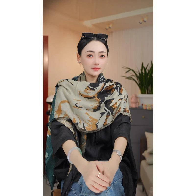 K（绿扣）【青柠时光】1-919 优质棉质135*135左右轻奢百搭方巾