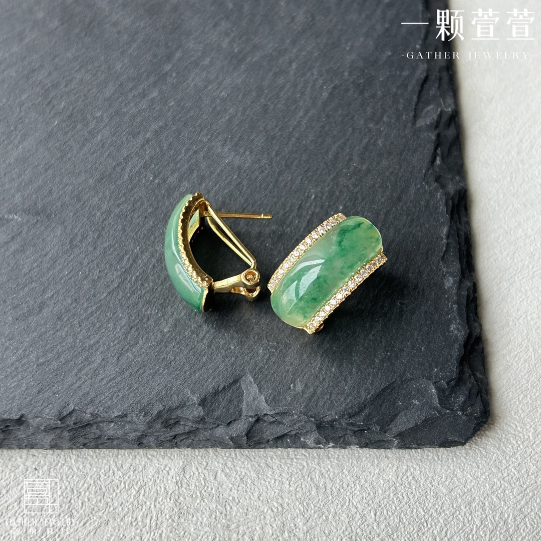 【小拱桥】一颗萱萱银镶非洲翠耳饰780119精致百搭
