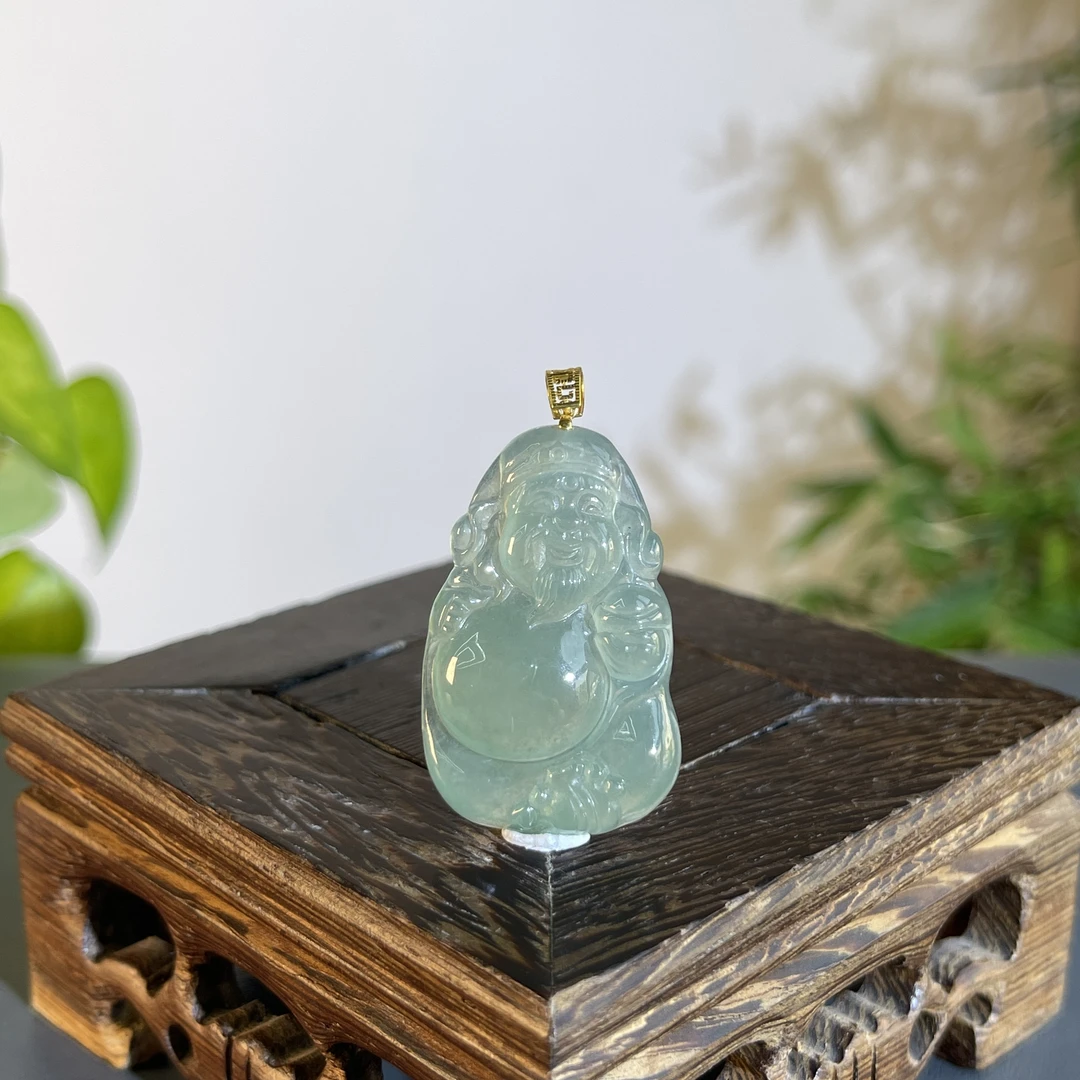 JTA26-111 天然缅甸翡翠A货 18K扣财神爷