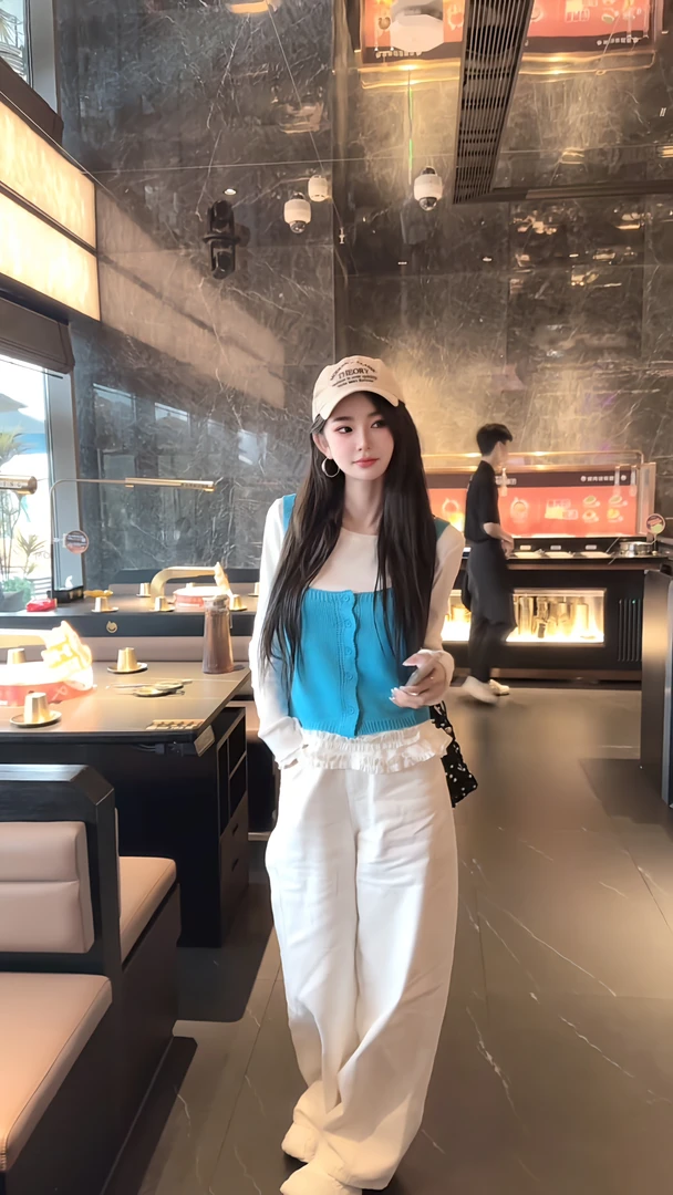 《指良》蓉蓉家2025春季韩版T恤木耳边打底衫针织衫吊带两件套装女