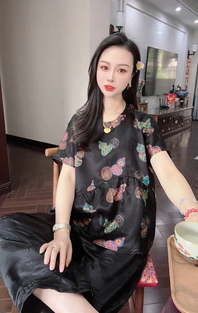 桑蚕丝过泥香云纱娃娃衫短袖