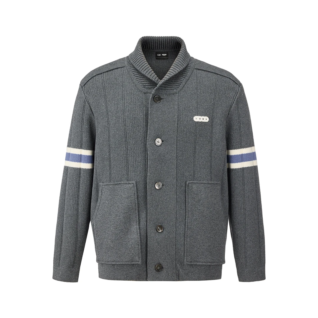 GB-GOODBRAND 2025FW GOOD提花撞色条纹翻领开衫毛衣 男女同款