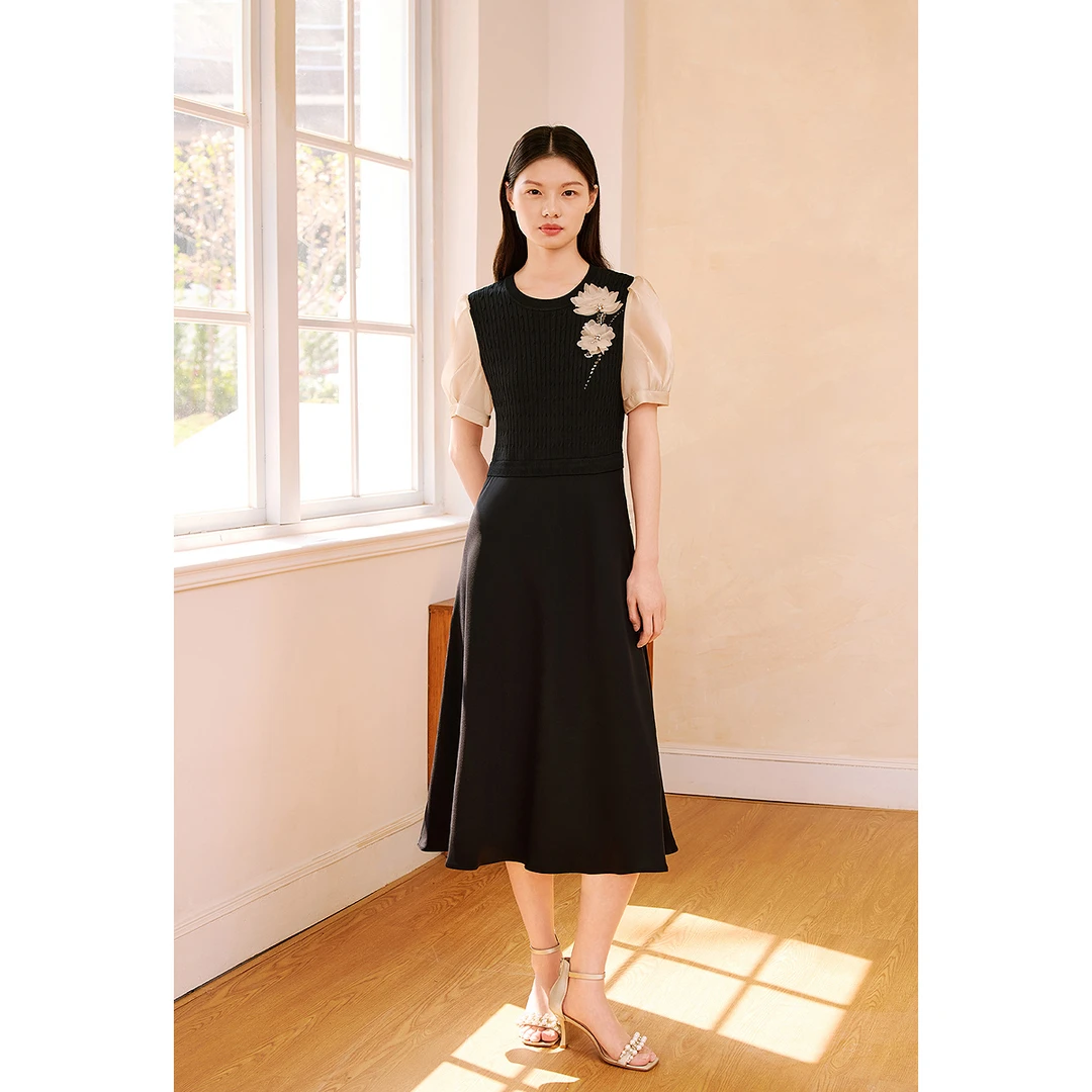 OBBLIGATO奥丽嘉朵2025螺纹针织立体花卉连衣裙1C65205190