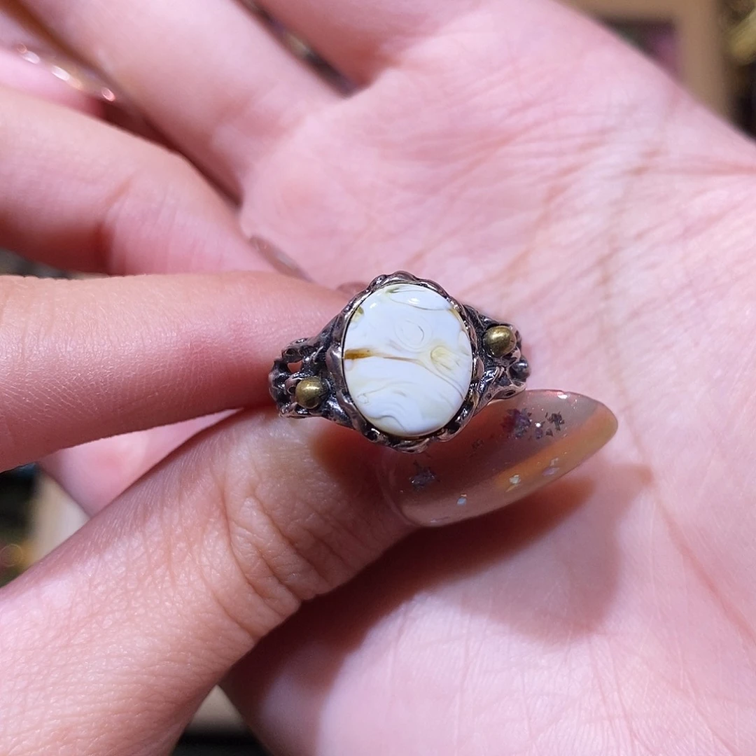 琥珀银S925镶嵌戒指聿*青