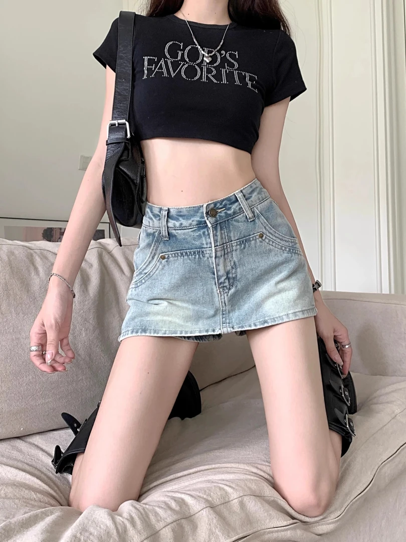牛仔裙半身裙女夏季新款短裤高腰辣妹裙裤小个子a字包臀短裙夏季