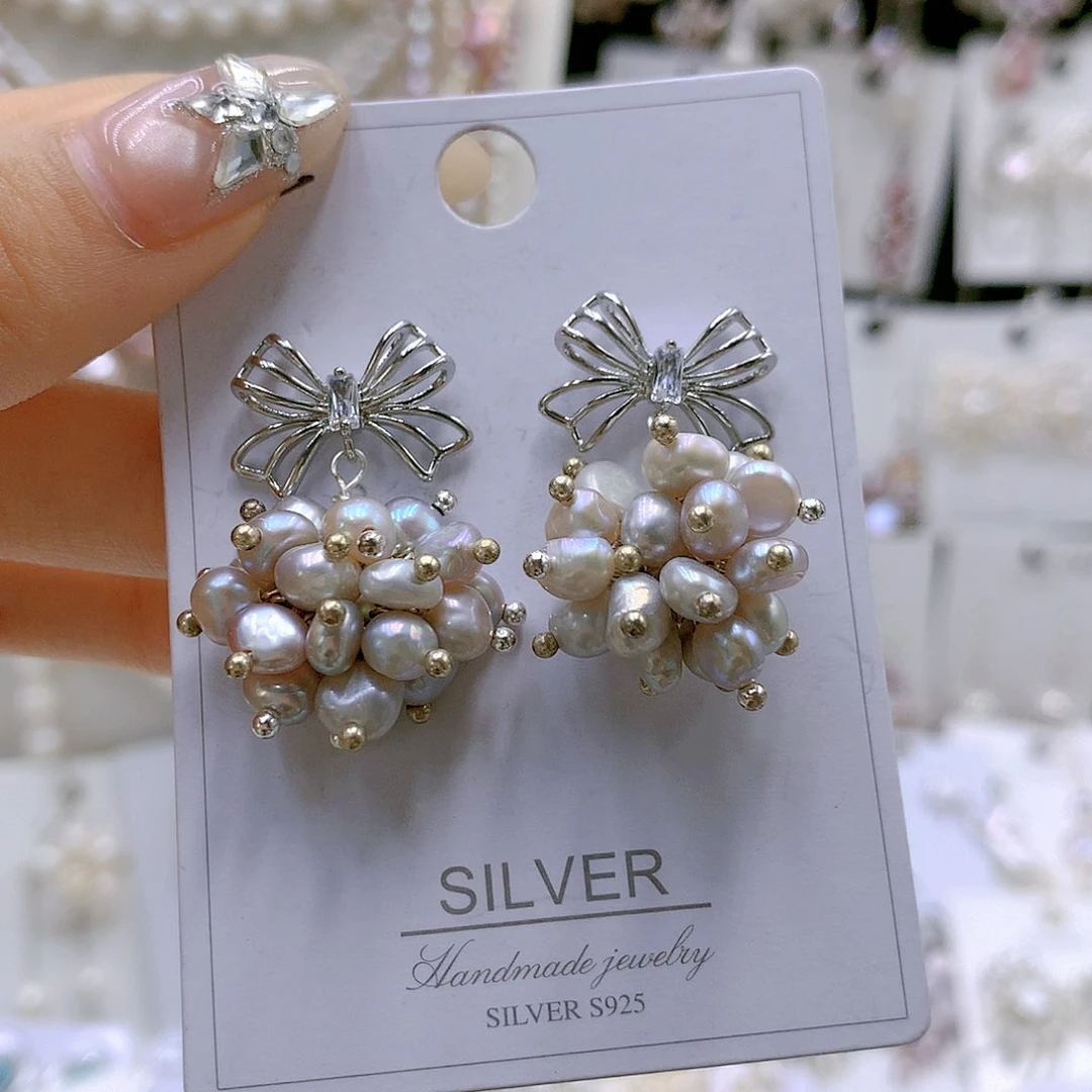 银S925镶嵌耳饰淡水珍珠叫***妞