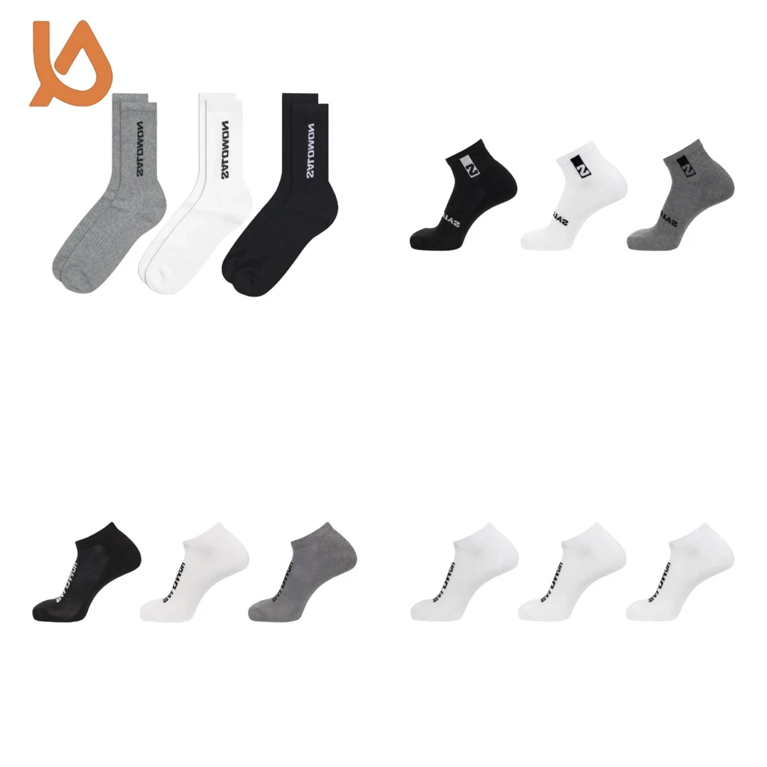 SALOMON萨洛蒙 字母印花设计舒适透气长袜短袜3双装男女同款