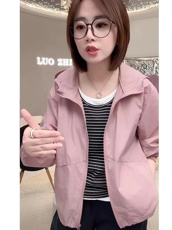 连帽薄款外套女2025年夏季新款韩版休闲宽松显瘦百搭拼接防晒上衣