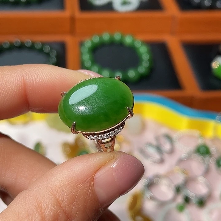 和田玉（碧玉）银S925镶嵌戒指