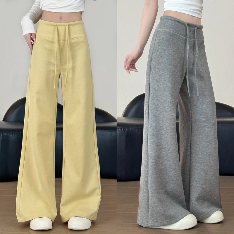 灰色直筒运动裤女春秋2025年新款高腰垂感夏季小个子休闲阔腿卫裤