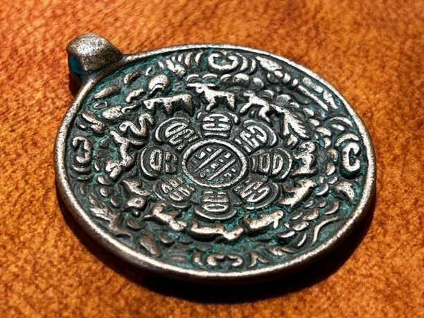 铜吊坠 藏饰九宫牌复古纯手工实心