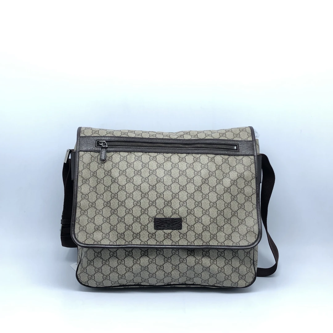 99新 GUCCI/古驰 98新 老花翻盖邮差包/4214号男士经典翻盖奢侈