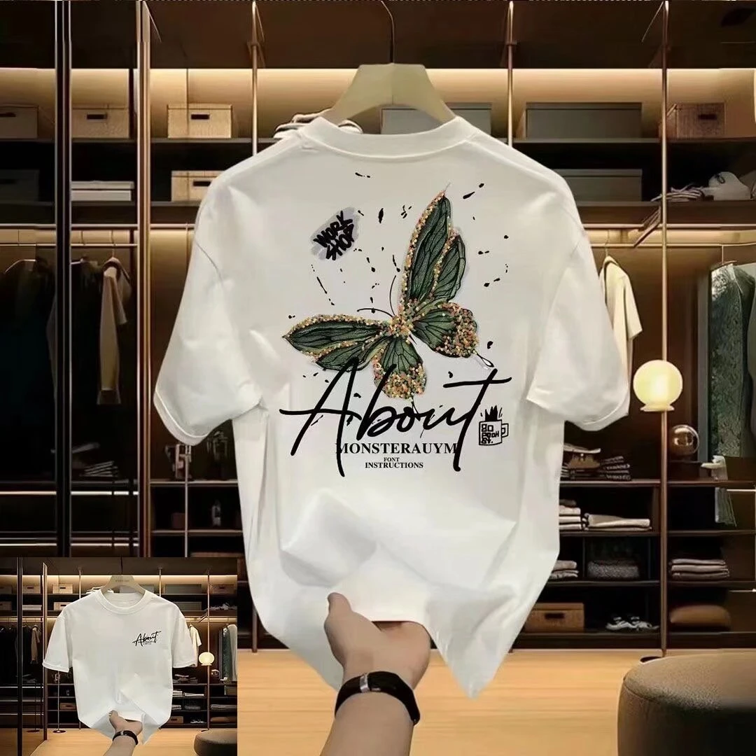 2025夏季新款纯棉潮流时尚印花休闲卡通痞帅男士短袖t恤百搭圆领