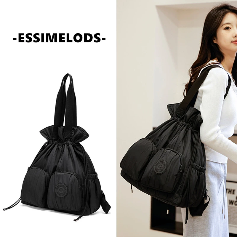 2025新款美式褶皱高级感小巧简约百搭大容量出差单肩旅行双肩包女