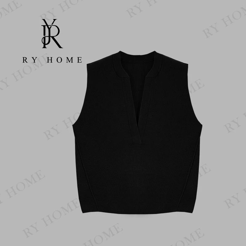 【容雨RYHOME】绵羊毛48支14针坑条边V领毛织马甲253MJ1599