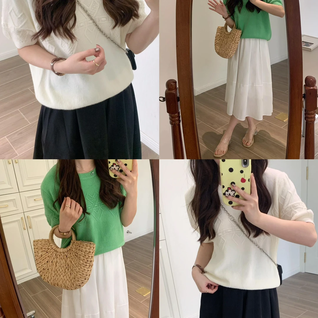 心蓝家 中袖针织衫小个子穿搭春装毛衣女矮个子显高搭配150女装xs