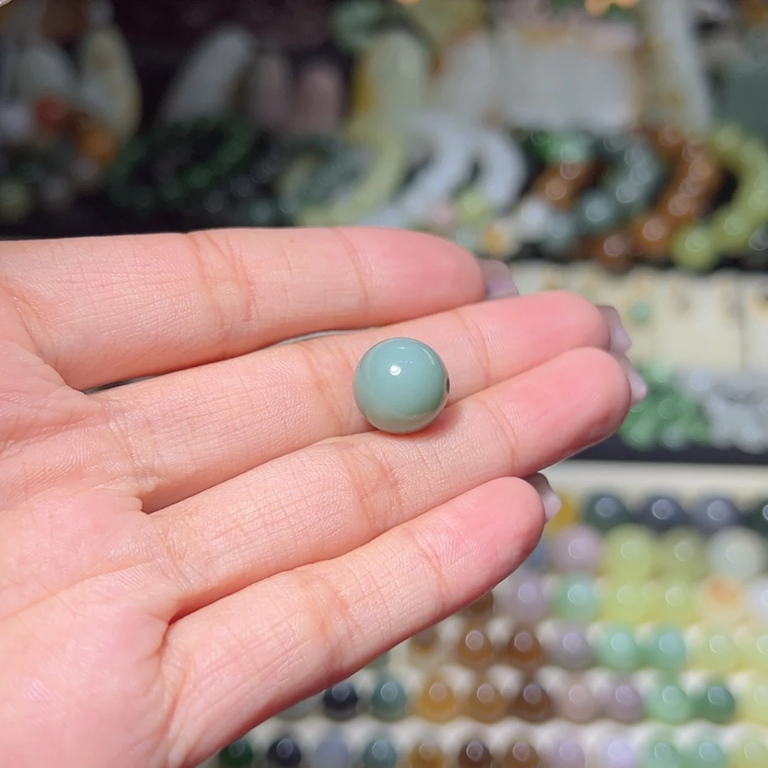 【闪购商品】和田玉单珠未镶嵌瓷蓝12mm